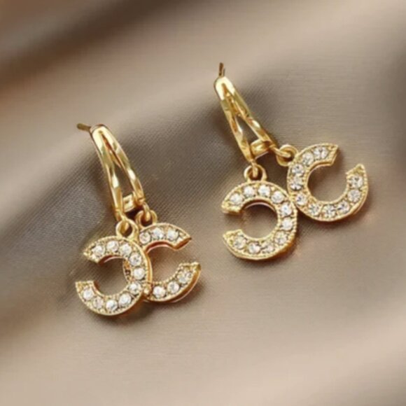 Crystal Double-C Drop Earrings | 14K Gold Filled over Sterling Silver - Picture 4 of 4